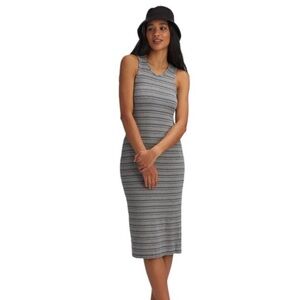 Marine Layer Lexi Rib Daytime Midi Dress Gray and Black Stripes Size Medium